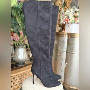 Black suede Knee-High Boots round toe high heels boots